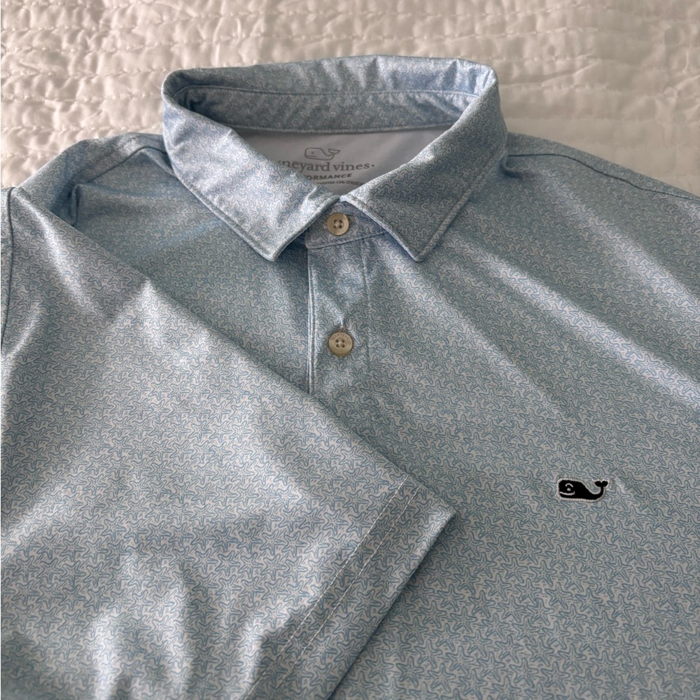 Vineyard Vines Men's Blue Performance Polo Shirt - Starfish Pattern